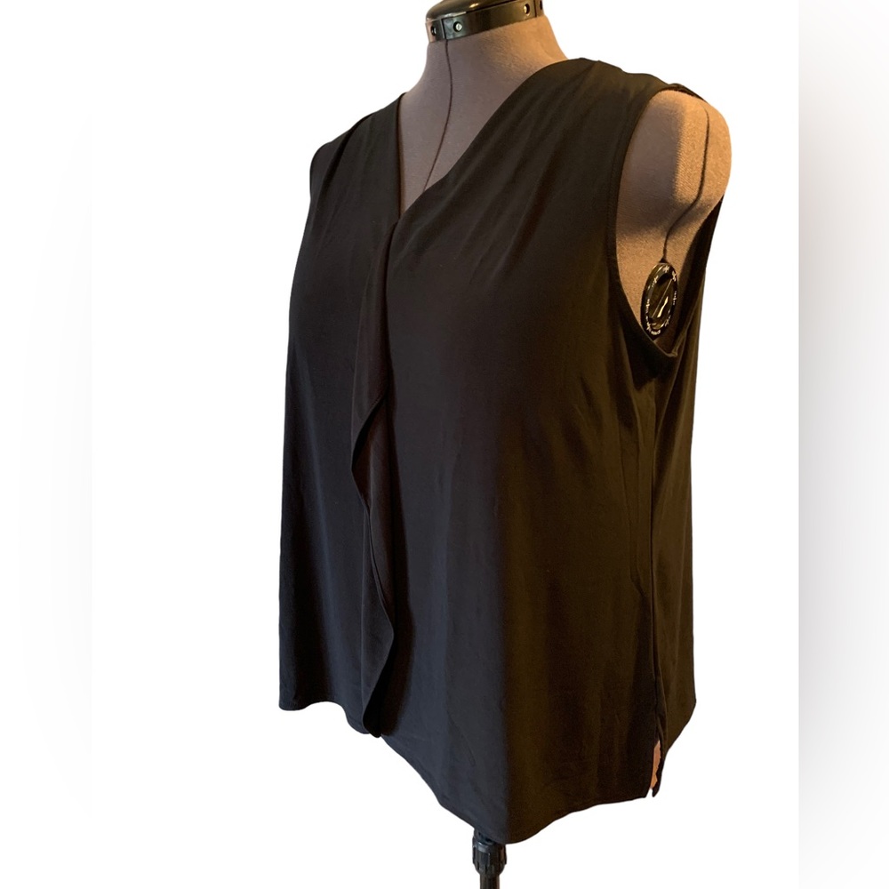 Black V-Neck Sleeveless Blouse with Ruffle Down Front * 2X